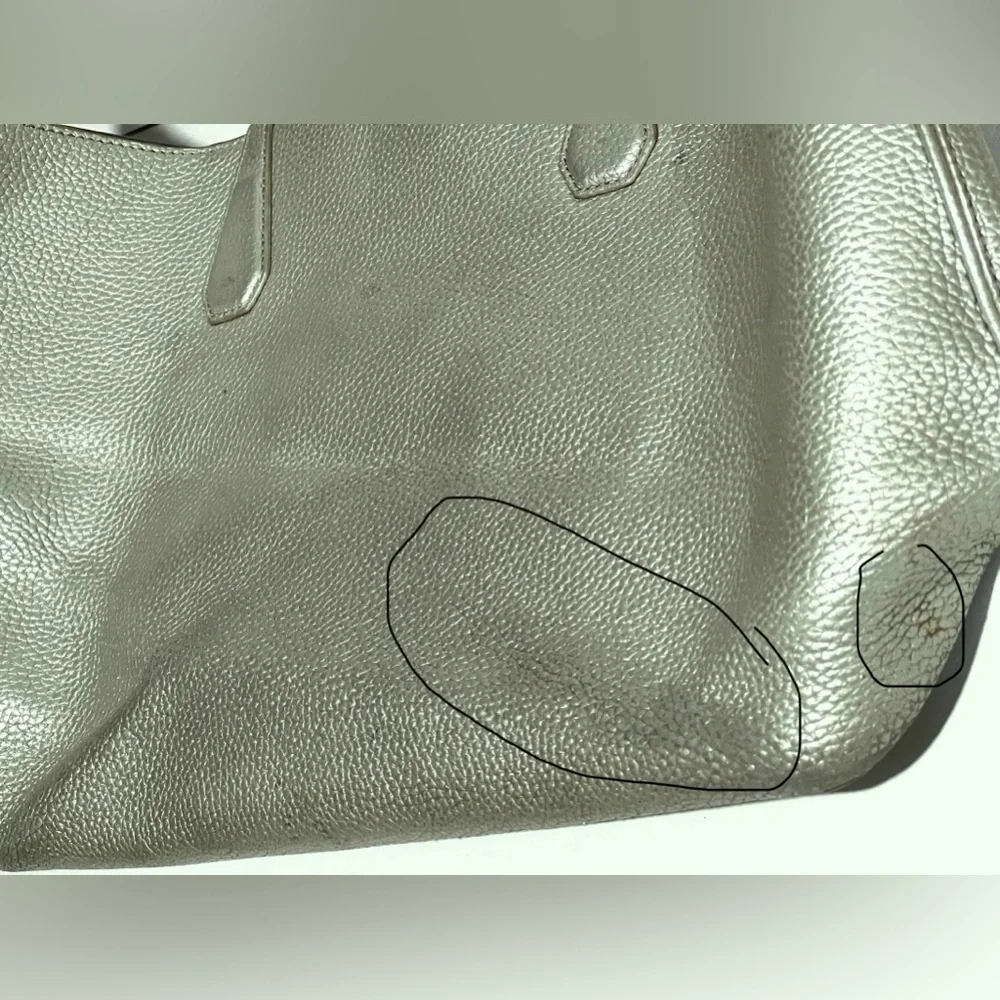 Tory Burch Perry Metallic Gray Leather Large Silver Tote Bag